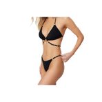 Frm Yeni Düz Üçgen Yüksek Bel Brazilian Siyah Üçgen Zincir Aksesuarlı High Leg Regular Bikini Takımı, Siyah-001, 40