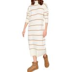 Frm Yeni Oversize Casual Günlük Çift Plaka Triko Balıkçı Yaka Uzun Kol Shift Maxi Boy Elbise, Taş, L