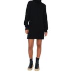 Frm Yeni Oversize Casual Günlük Fitilli Triko Balıkçı Yaka Uzun Kol Kazak Elbise Mini Boy Elbise, Siyah, Xs
