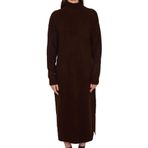 Frm Yeni Oversize Casual Günlük Tek Plaka Triko Dik Yaka Uzun Kol Shift Midi Boy Elbise, Kahverengi, M