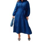 Frm Yeni Rahat Casual Günlük Terrycotton Dokuma Dik Yaka Uzun Kol Basic Maxi Boy Tesettür Elbise, Saks, 36