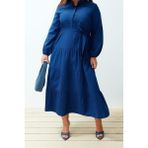 Frm Yeni Rahat Casual Günlük Terrycotton Dokuma Dik Yaka Uzun Kol Basic Maxi Boy Tesettür Elbise, Saks, 44