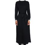 Frm Yeni Regular Casual Günlük Pike Triko Dik Yaka Uzun Kol Shift Maxi Boy Tesettür Elbise, Siyah, Xl