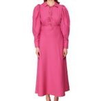 Frm Yeni Regular Casual Günlük Poplin Dokuma Gömlek Yaka Uzun Kol A-Line Maxi Boy Tesettür Elbise, Pembe, 48