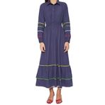 Frm Yeni Regular Casual Günlük Terrycotton Dokuma Gömlek Yaka Uzun Kol Basic Maxi Boy Tesettür Elbise, Lacivert, 38
