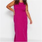 Frm Yeni Slim Casual Günlük Süprem Örme Bisiklet Yaka Kolsuz Kol Shift Midi Boy Büyük Beden Elbise, Fuşya, 2Xl