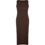 Frm Yeni Slim Casual Günlük Süprem Örme Bisiklet Yaka Kolsuz Kol Shift Midi Boy Büyük Beden Elbise, Koyu Kahverengi, 2Xl