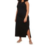 Frm Yeni Slim Casual Günlük Süprem Örme Bisiklet Yaka Kolsuz Kol Shift Midi Boy Büyük Beden Elbise, Siyah, 2Xl
