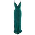 Frm Yeni Slim Şık Abiye Gece Sandy Örme V Yaka Askılı Kol Shift Maxi Boy Büyük Beden Elbise, Zümrüt Yeşili, 3Xl