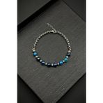 FRNCH 316L Çelik İtalyan Model Titanyum Kaplama Akik Doğal Taşlı Mavi Renkli Erkek Bileklik FRJ12259-3259-M2