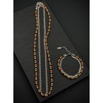 FRNCH 316L Çelik Onyx ve Sedef Doğal Taşlı Turuncu Renk Erkek Bileklik/Kolye Set FRJ12551-3551-KB