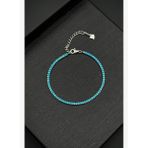 FRNCH 925 Ayar Gümüş 2MM Aqua Marine Taşlı Turkuaz Renk Tennis Erkek Bileklik FRJ11979-2079-M2