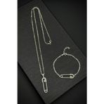 FRNCH 925 Ayar Gümüş Çengelli İğne Model Beyaz Zirkon Taşlı Erkek Bileklik/Kolye Set FRJ12196-3196-A