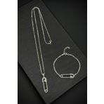 FRNCH 925 Ayar Gümüş Çengelli İğne Model Beyaz Zirkon Taşlı Erkek Bileklik/Kolye Set FRJ12196-3196-A