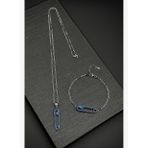 FRNCH 925 Ayar Gümüş Çengelli İğne Model Lacivert Zirkon Taşlı Erkek Bileklik/Kolye Set FRJ12196-3196-L