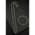 FRNCH 925 Ayar Gümüş İtalyan Model Zirkon Taşlı Gümüş Renk Erkek Bileklik/Kolye Set FRJ12419-3419-A
