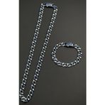 FRNCH 925 Ayar Gümüş Lacivert Zirkon Taşlı Füme Renk Erkek Bileklik/Kolye Set FRJ12726-3726-L
