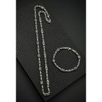 FRNCH 925 Ayar Gümüş Lacivert Zirkon Taşlı Gümüş Renk Erkek Bileklik/Kolye Set FRJ12657-3657-L