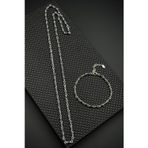 FRNCH 925 Ayar Gümüş Siyah Zirkon Taşlı Gümüş Renk Erkek Bileklik/Kolye Set FRJ12674-3674-S