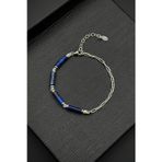FRNCH 925 Ayar Gümüş ve Lapis Lazuli Doğal Taşlı Lacivert Renk Erkek Bileklik FRJ12410-3410-L