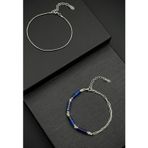 FRNCH 925 Ayar Gümüş ve Lapis Lazuli Doğal Taşlı Lacivert Renk Erkek Bileklik Set FRJ12416-3416-LA