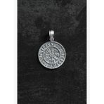 FRNCH 925 Ayar Gümüş Viking Pusulası (Vegvisir) Figürlü Gümüş Renk Erkek Kolye Ucu FRKU-1039