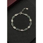 FRNCH 925 Ayar Gümüş Yeşil-Beyaz Zirkon Taşlı Gümüş Renk Erkek Bileklik FRJ12677-3677-YA