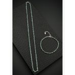 FRNCH 925 Ayar Gümüş Yeşil Zirkon Taşlı Gümüş Renk Erkek Bileklik/Kolye Set FRJ12674-3674-Y
