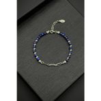 FRNCH FRJ12381-3381-L 925 Ayar Gümüş ve Lapis Lazuli Doğal Taşlı Lacivert Erkek Bileklik