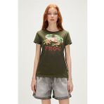Frog T-Shirt Haki Yeşil Baskılı Kadın Tişört