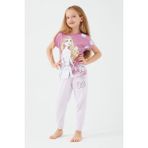 Frozen Elsa Mor Kız Çocuk Kısa Kol Pijama Takım - 7-8 Yaş - Açık Leylak