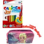Frozen Lisanslı Kalemlik Hediyeli - Carioca Joy 12 Renk Yıkanabilir Keçeli Kalem Seti - Pembe - 20x15x10 - Tek