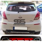 Fruens Hyundai I20 Difüzör Arka Tampon Eki 2 Egzoz Çıkışlı Kırmızı Lüx Tip