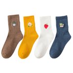 Fruit Socks kadınlar için sevimli çoraplar Crew çoraplar pamuk işlemeli muz avokado çilek 4-6 çift, C, tek beden, Çok renkli, Tek Beden