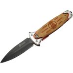 Fs 11031 Kahverengi Kamp Çakı 20CM- Police Işlemeli, Ahşap Sap, Kemerlikli, Cam Kırma Aparatlı