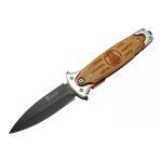 Fs 11031 Kahverengi Kamp Çakı 20Cm- Police İşlemeli, Ahşap Sap, Kemerlikli, Cam Kırma Atlı