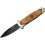 Fs 11032 Kahverengi Kurtarma / Kamp Çakısı 20Cm - Kartal İşlemeli Ahşap Sap, Kemerlikli, Cam Kırma Aparatlı