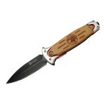 Fs 11032 Kahverengi Kurtarma / Kamp Çakısı 20Cm - Kartal İşlemeli Ahşap Sap, Kemerlikli, Cam Kırma Atlı