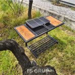 Fs Grup | Katlanır Mangal Masası – Ahşap Yan Sehpalı Profesyonel Barbekü Standı