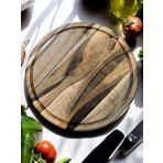 F&S WoodArt Ceviz Ağacı 40 Cm Oluklu Yuvarlak Rustik Doğal Ahşap Kanallı Pizza Sunum Doğrama Kesme Tahtası