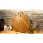 F&S WoodArt Meşe Ağacı Ahşap Saplı Kesme Sunum Et Ekmek Doğrama Tahtası 40 cm Çap