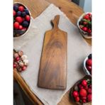 F&S WoodArt Tek parça 48 cm masif ahşap eksiz saplı koyu ceviz kesme tahtası peynir şarap sunum MDL 12 - model