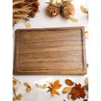 F&S WoodArt Tek Parça - Eksiz - Masif iroko, doğal ahşap, Steak Board - Oluklu Kesme Tahtası Büyük Boy 40 x 27,5 cm - 40 x 27 cm