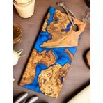 F&S WoodArt Zeytin Ağacı & Mavi Epoksi Kahve Peynir Şarap Sunum Tahtası Tabak - Tepsi 40 x 20 cm