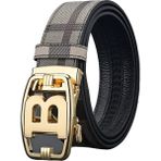 Fsfyb Kemer Erkek Gündelik Kemer Erkek Hakiki Deri Otomatik Tokalı Kemer (Yurt Dışından) - 130 cm - Bordo - Metalik Altın Sarısı