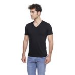 FSM1453 ERKEK KISA KOLLU ATLET PAMUKLU V-YAKA KLASİK RENKLİ T-SHİRT - 422-1 (M, Black)