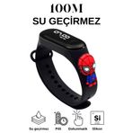 fsmarc Örümcek Adam Spiderman Figürlü Dijital Led Çocuk Saati Dokunmatik Ekranlı Su Geçirmez (siyah)