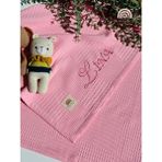 Ftbabycollection %100 Pamuk Waffle Kumaş Kişiye Özel Nakışlı Bebek Battaniyesi – Isim Yazılabilir (Pembe) - 90 x 100 cm