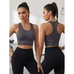Ftilli Sırt Detaylı Spor Büstiyer - XL - Füme