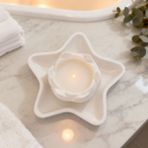 Ftrk Store Vanilya Kokulu Lotus Formlu Dekoratif Mum & Yıldız Tepsi Seti – El Yapımı Soya-Parafin Mum - Beyaz - 2 Adet